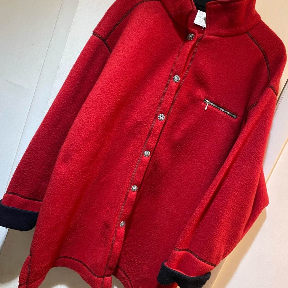 style studio size 2x red decorative floral button sweater red 100% polyester